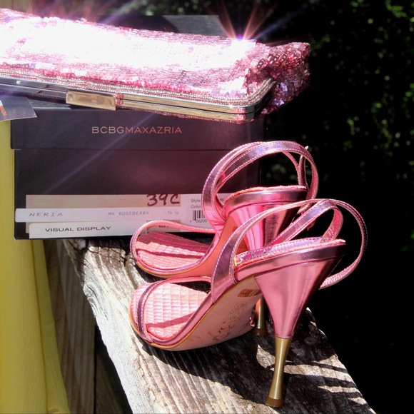 BCBG Ankle Strap Metallic Pink Stiletto Sandals - Picture 4 of 8